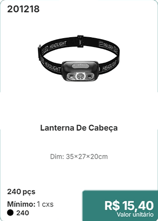 Lanterna De Cabeça 240 pcs R$ 15,40