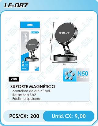 SUPORTE MAGNÉTICO PCS/CX: 200 Unid.CX: 9,00