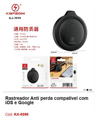 Rastreador Anti perda compatível com iOS e Google R$ 15,75 PCS/cx: 100