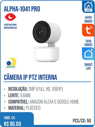 CÂMERA IP PTZ INTERNA UNID. CX: R$ 90.00 PCS/CX: 50