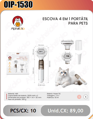 ESCOVA 4 EM 1 PORTATILPARA PETS Unid.CX: 89,00 PCS/CX:10