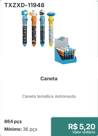 Caneta 864 pçs R$ 5.20