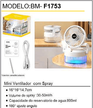 Mini Ventilador com Spray 24PCS/CX Unid.CX: 48,00
