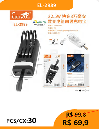POWER BANK PCS/CX:30 R$69,9
