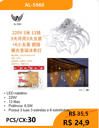 LED natalino PCS/CX:30 R$ 24,9