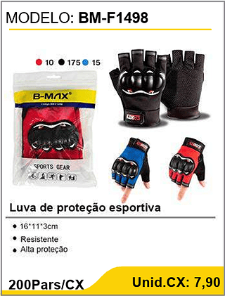 Luva de proteção esportiva 200Pars/CX Unid.CX: 7,90