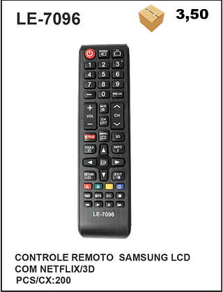 CONTROLE REMOTO SAMSUNG LCD COM NETFLIX/3D COM NETF 200pç=3,56$