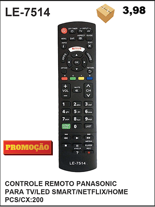 CONTROLE REMOTO PANASONIC PARA TV/LED SMART/NETFLIX/HOME 200PÇ=3,98$