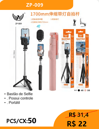 Bastão de Selfie PCS/CX:50 R$ 22