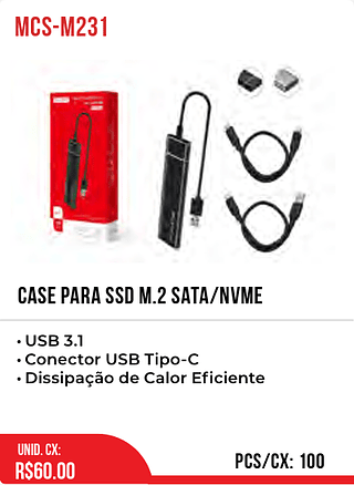 Case Para SSD m.2 Sata/nvme 100pç=60$