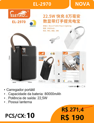 Carregador Portátil PCS/CX:10 R$ 190