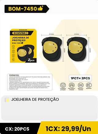 JOELHEIRA DE PROTEÇÃO CX: 20PCS 1CX: 29,99/Un