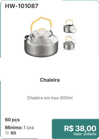 Chaleira 60 pçs R$ 38.00