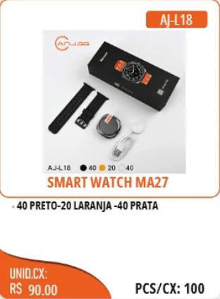 SMART WATCH MA27 UNID.CX: RS 90.00 PCS/CX:100