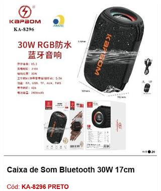 Caixa de Som Bluetooth 30W 17cm R$69,3 PCS/CX:20