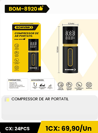 COMPRESSOR DE AR PORTATIL CX: 24PCS 1CX: 69,90/Un