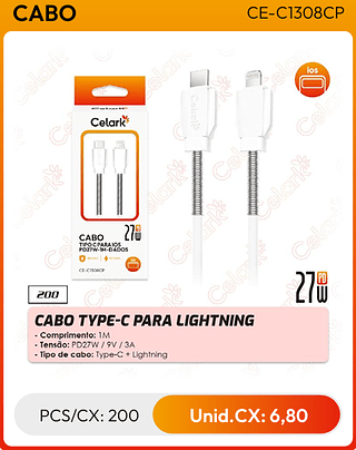 CABO TYPE-C PARA LIGHTNING PCS/CX: 200 Unid.CX: 6,80