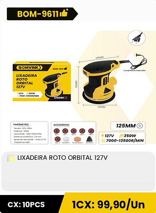 LIXADEIRA ROTO ORBITAL 127V CX: 10PCS 1CX: 99,90/Un
