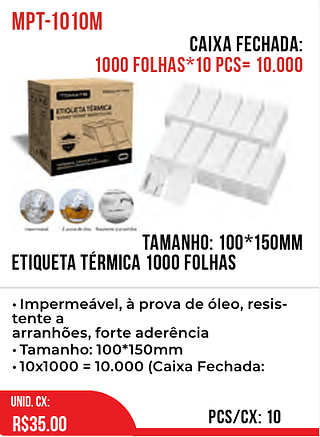 Etiqueta Térmica 1000 Folhas 10pct=35$