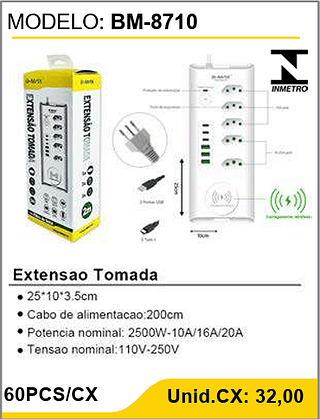 Extensao Tomada 60PCS/CX Unid.CX: 32,00