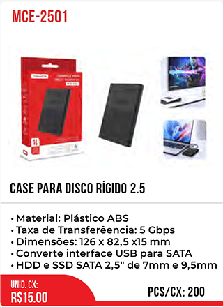 CASE PARA DISCO RÍGIDO 2.5 200pç=15$