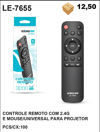 CONTROLE REMOTO COM 2.4G E MOUSE/UNIVERSAL PARA PROJETOR 100PÇ=12,5$