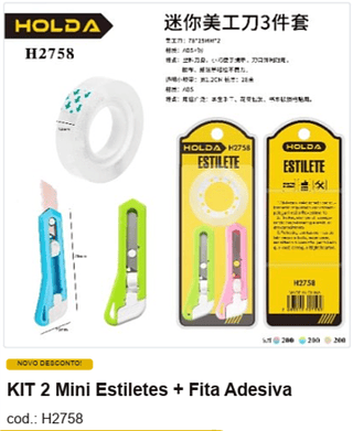 KIT 2 Mini Estiletes + Fita Adesiva R$ 3,51 PC/CX:600