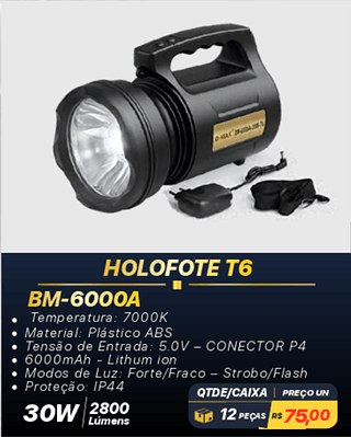 HOLOFOTE T6 12PÇS R$75,00