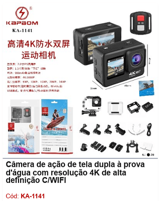Câmera de ação de tela dupla à prova d'água com resolução 4K de alta definição C/WIFI R$ 225 PCS/cx:20