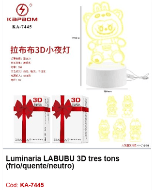 Luminaria LABUBU 3D tres tons (frio/quente/neutro) R$ 13,5 PCS/CX: 100