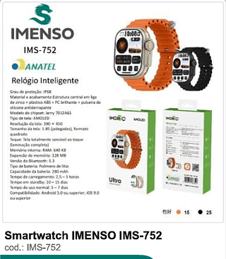 Smartwatch IMENSO 40PC/CX R$72