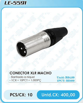 CONECTOR XLR MACHO PCS/CX: 10 Unid.CX: 400,00