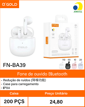 Fone de ouvido Bluetooth - Caixa 200 PCS Preco Unitario 24,80