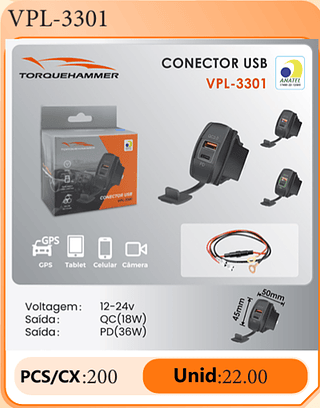 CONECTOR USB PCS/CX:200 Unid:22.00