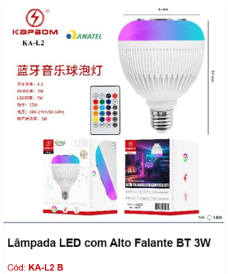 Lâmpada LED com Alto Falante BT 3W R$ 13,5 PCS/Cx: 100