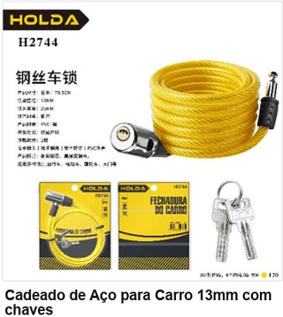 Cadeado de Aço para Carro 13mm com chaves R$ 14,4 PC/CX:120