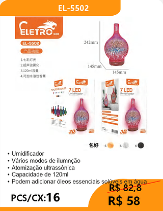 Umidificador PCS/CX:16 R$58