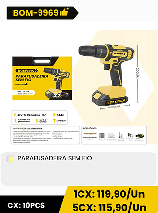 PARAFUSADEIRA SEM FIO CX: 10PCS 1CX: 119,90/Un