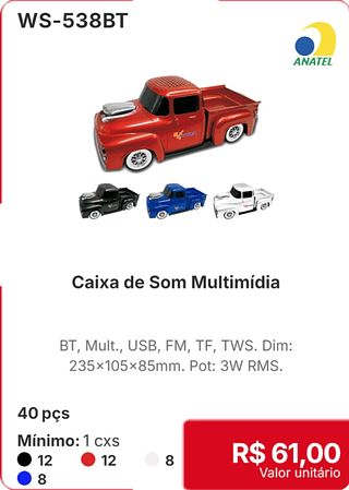 Caixa de Som Multimídia 40 pçs R$ 61.00