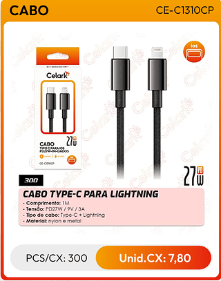 CABO TYPE-C PARA LIGHTNING PCS/CX: 300 Unid.CX: 7,80