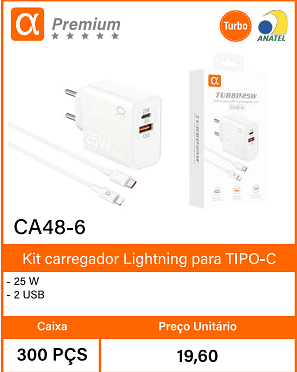 Kit carregador Lightning para TIPO-C Caixa 300 PCS Preco Unitario 19,60