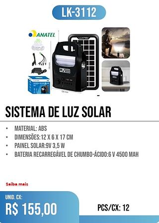 sistema de luz solar 12pç=155$