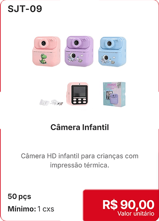 Câmera Infantil 50 pçs R$ 90,00
