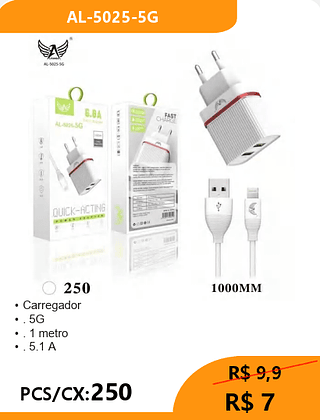 CARREGADOR LIGHTNING PCS/CX:250 R$ 7