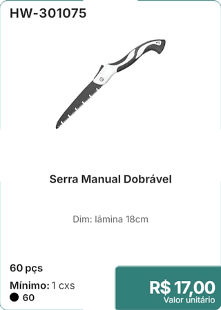 Serra Manual Dobrável 60 pçs R$ 17,00