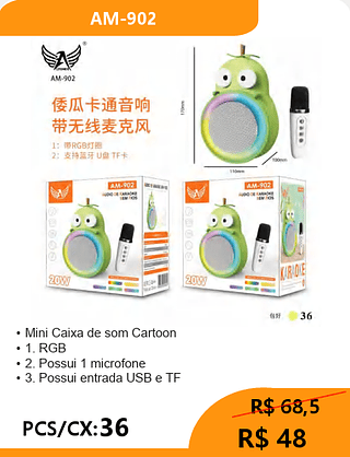 Mini Caixa de som Cartoon PCS/CX:36 R$48