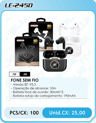 FONE SEM FIO PCS/CX: 100 Unid.CX: 25,00