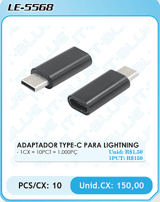 ADAPTADOR TYPE-C PARA LIGHTNING PCS/CX: 10 Unid.CX: 150,00