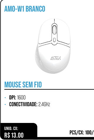 MOUSE SEM FIO UNID. CX: R$ 13.00 PCS/CX: 100