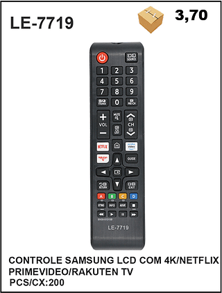 CONTROLE SAMSUNG LCD COM 4K/NETFLIX PRIMEVIDEO/RAKUTEN TV 200PÇ=3,7$